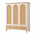 Armario de madera y ratán con 3 puertas 200x150x40 cm blanco y natural