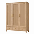 Armario de madera con 3 puertas y 3 cajones en color madera clara y dorado