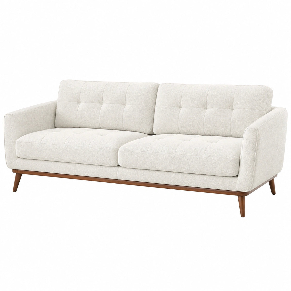 Sofá de Tela Beige 3 Plazas con Patas de Madera de Haya