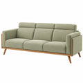 Sofá de tres plazas de madera y tela verde 210x85x80 cm