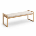 Banco de madera de roble con cojín en tela beige 160x40x45 cm