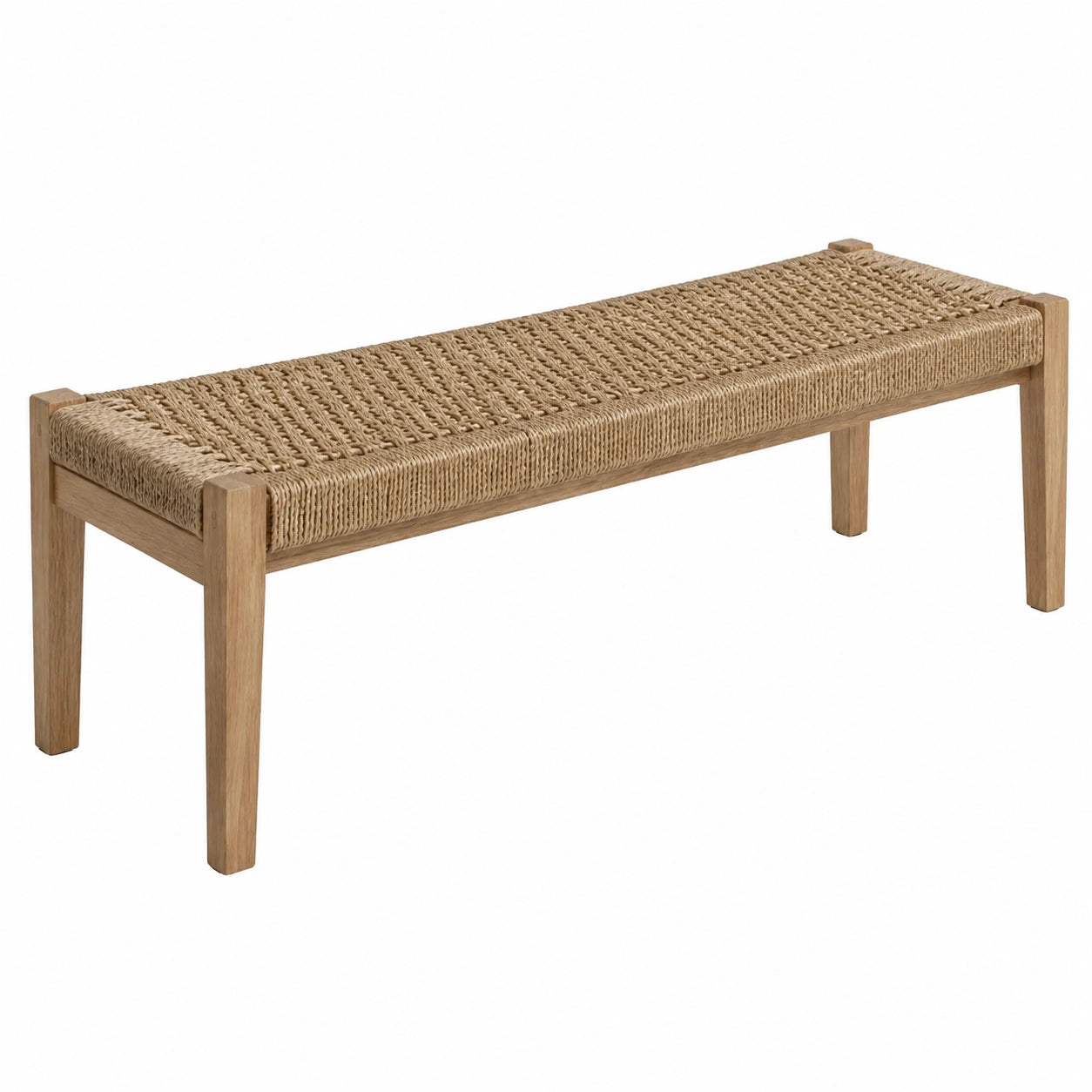 Banco de madera de roble y cuerda tejida natural 120 cm