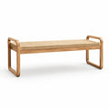 Banco de madera con asiento de fibra natural tejida 120cm