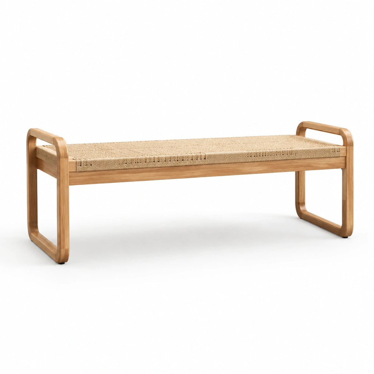 Banco de madera con asiento de fibra natural tejida 120cm