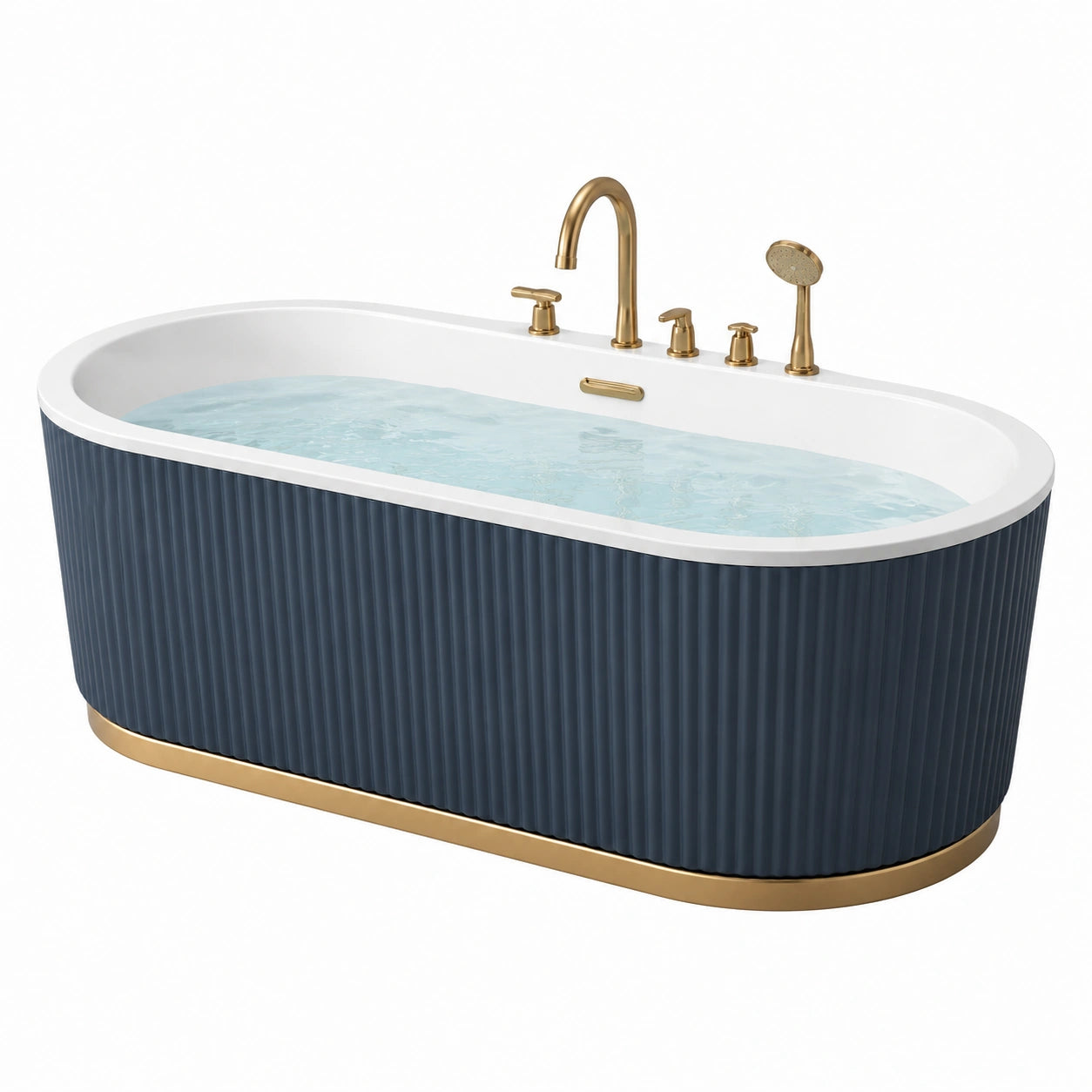 Bañera independiente acrílica azul/dorado con grifería 170 cm