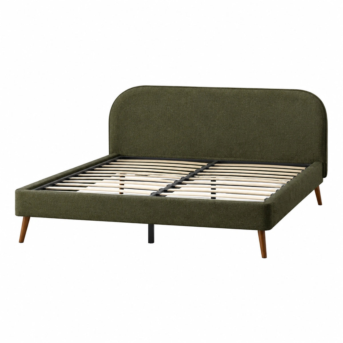 Cama doble de madera y textil verde 200x160 cm