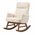 Silla mecedora de madera de nogal y tela bouclé crema