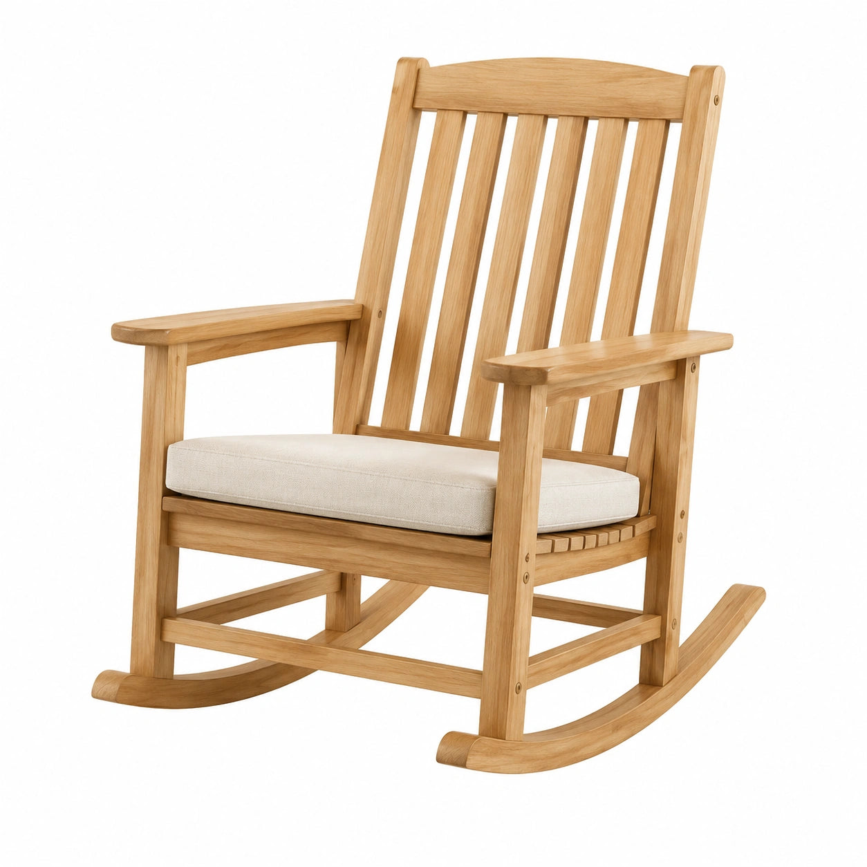 Mecedora de madera de teca con cojín de algodón, 90x65x105 cm