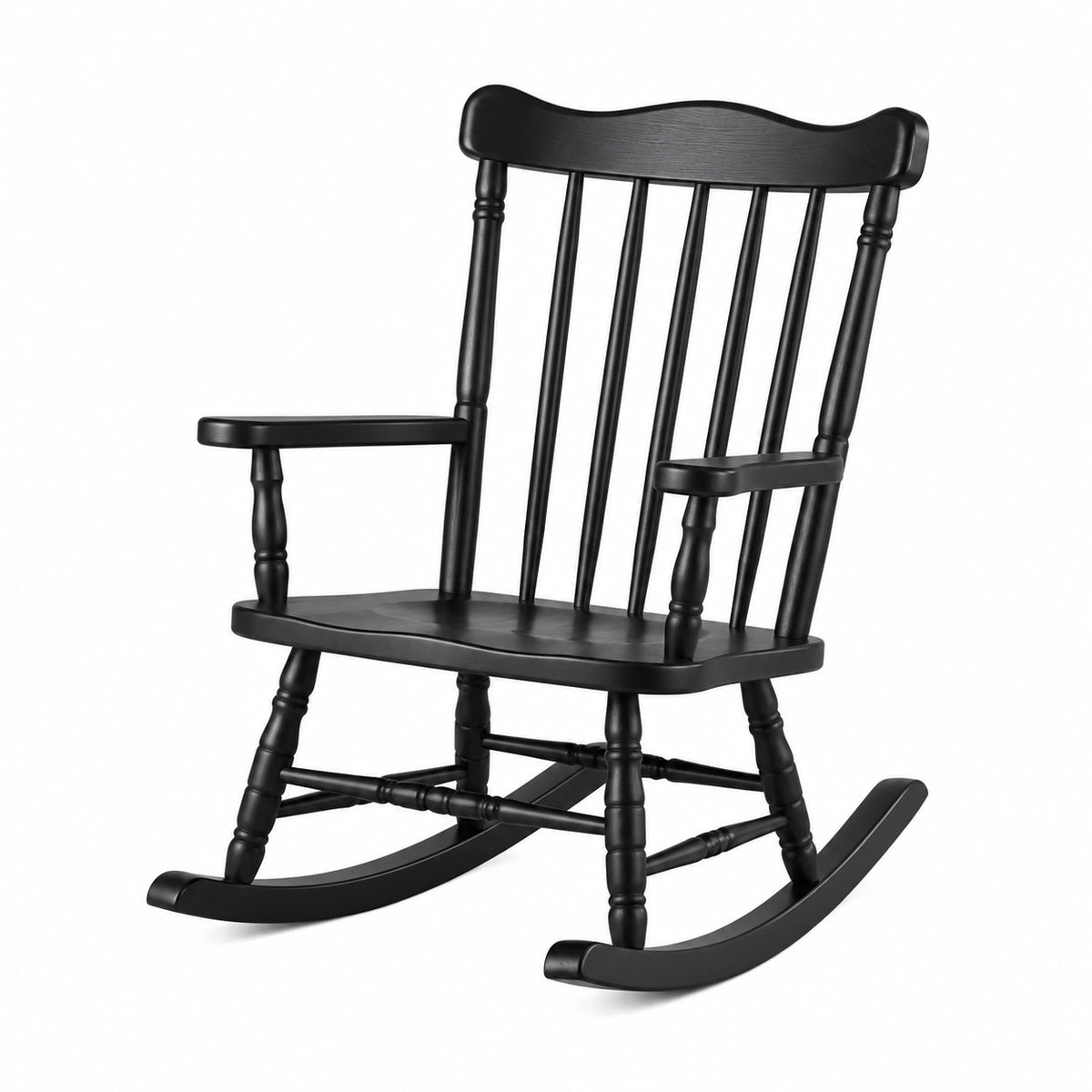 Mecedora de madera negra con respaldo alto