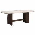 Mesa de comedor de mármol beige y madera oscura 180 cm