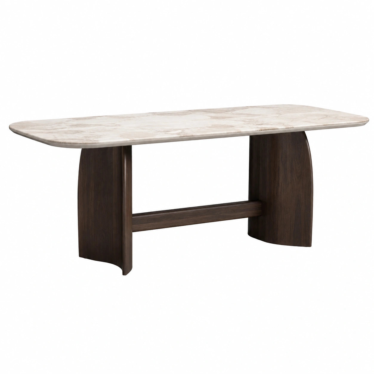 Mesa de comedor de mármol beige y madera oscura 180 cm