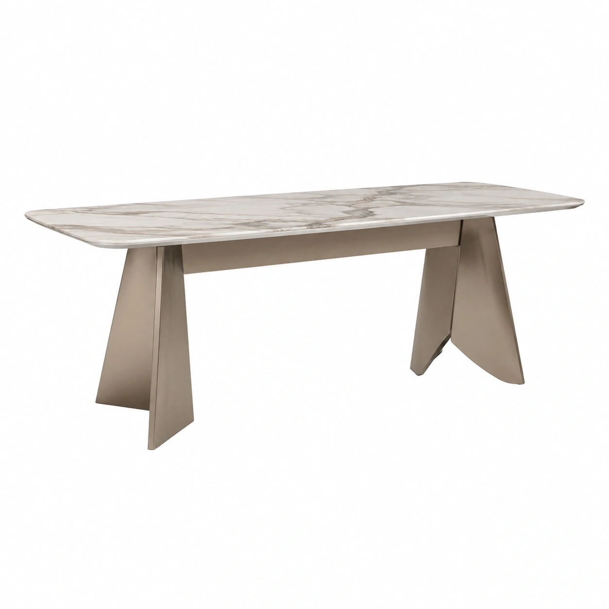 Mesa de mármol de Carrara y acero inoxidable blanco/beige