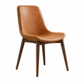 Silla de cuero sintético marrón con patas de madera de nogal