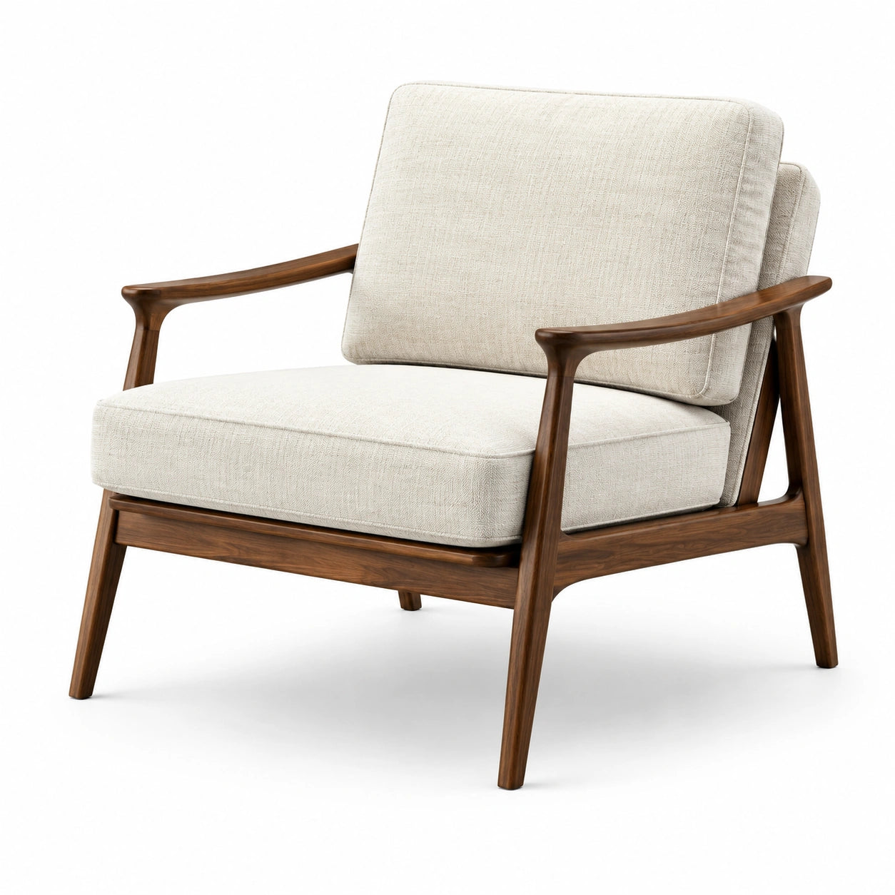 Sillón de madera con cojines de poliéster beige
