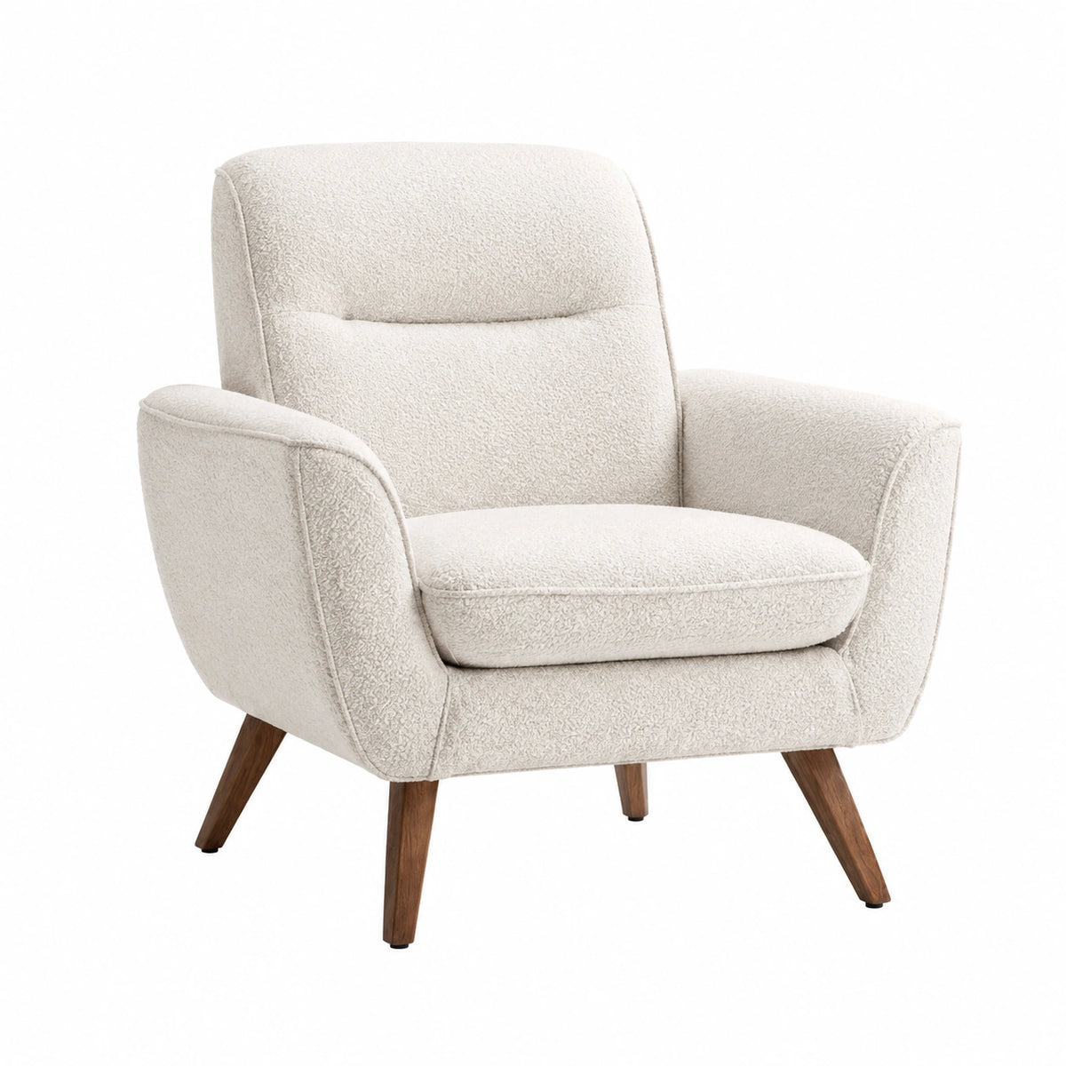 Sillón de Tela Bouclé Crema con Patas de Madera
