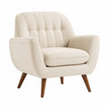Sillón de tela de poliéster beige con patas de madera