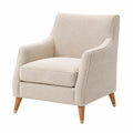 Sillón de tela bouclé beige con patas de madera